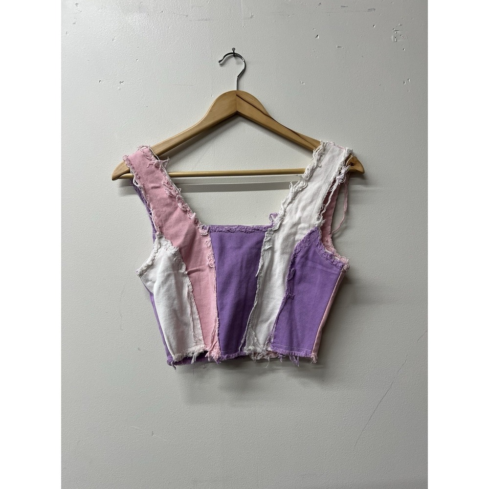 Jaded London Y2K Purple and pink corset top with lace trim and zipper detail